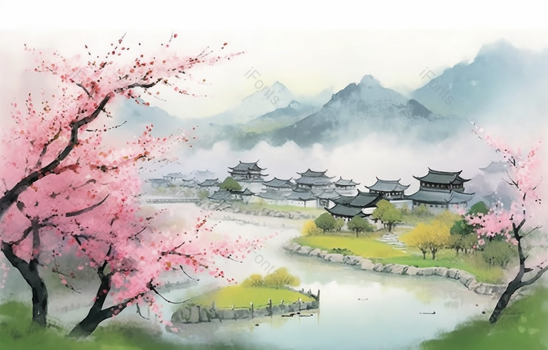 江南的春天水墨画,插画/手绘图,插画/手绘图库,插画/手绘图下载,插画/手绘